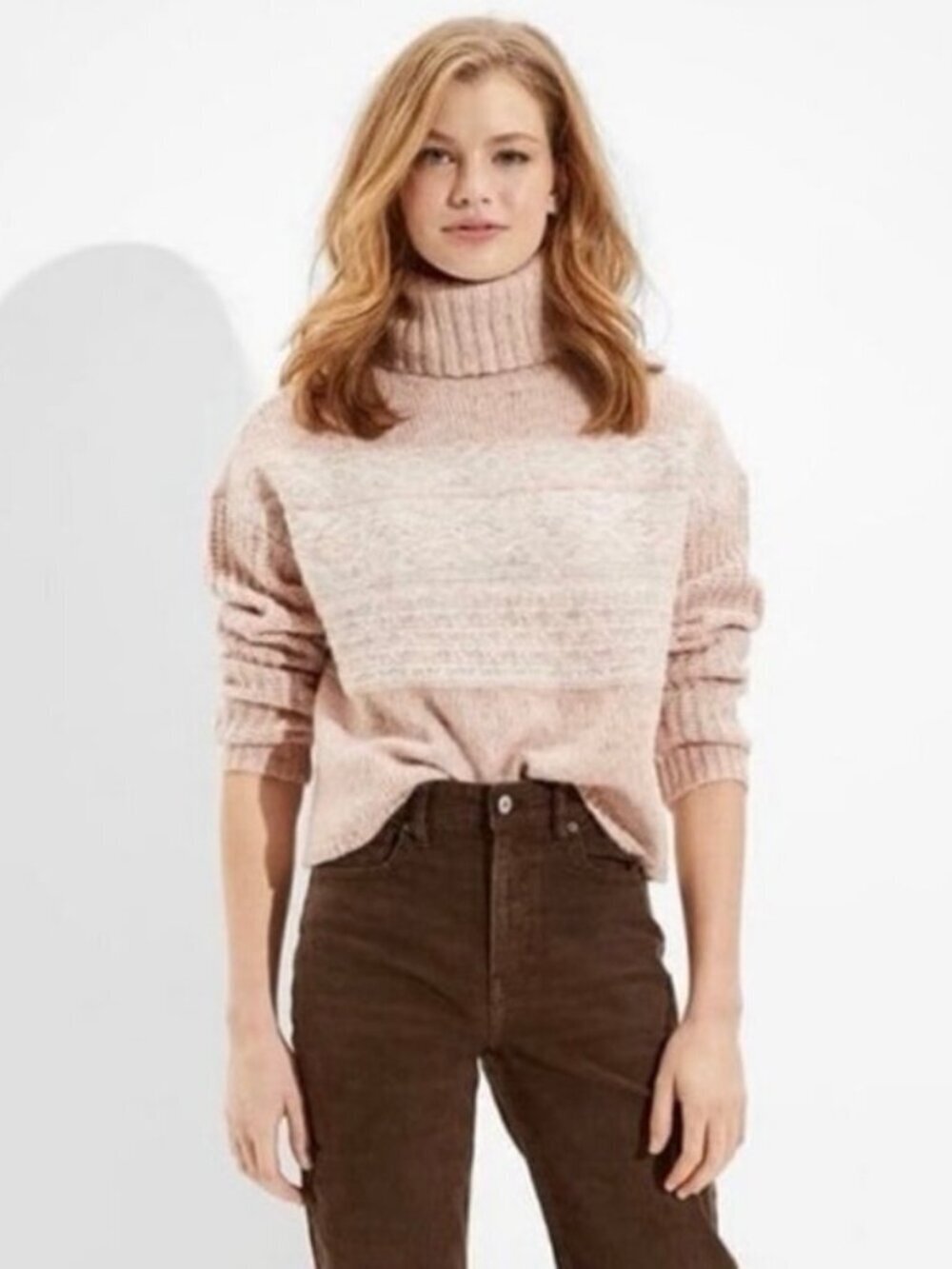 American Eagle Turtleneck Sweater Women’s XS Chunky Knit Pink Cozy Wool Blend